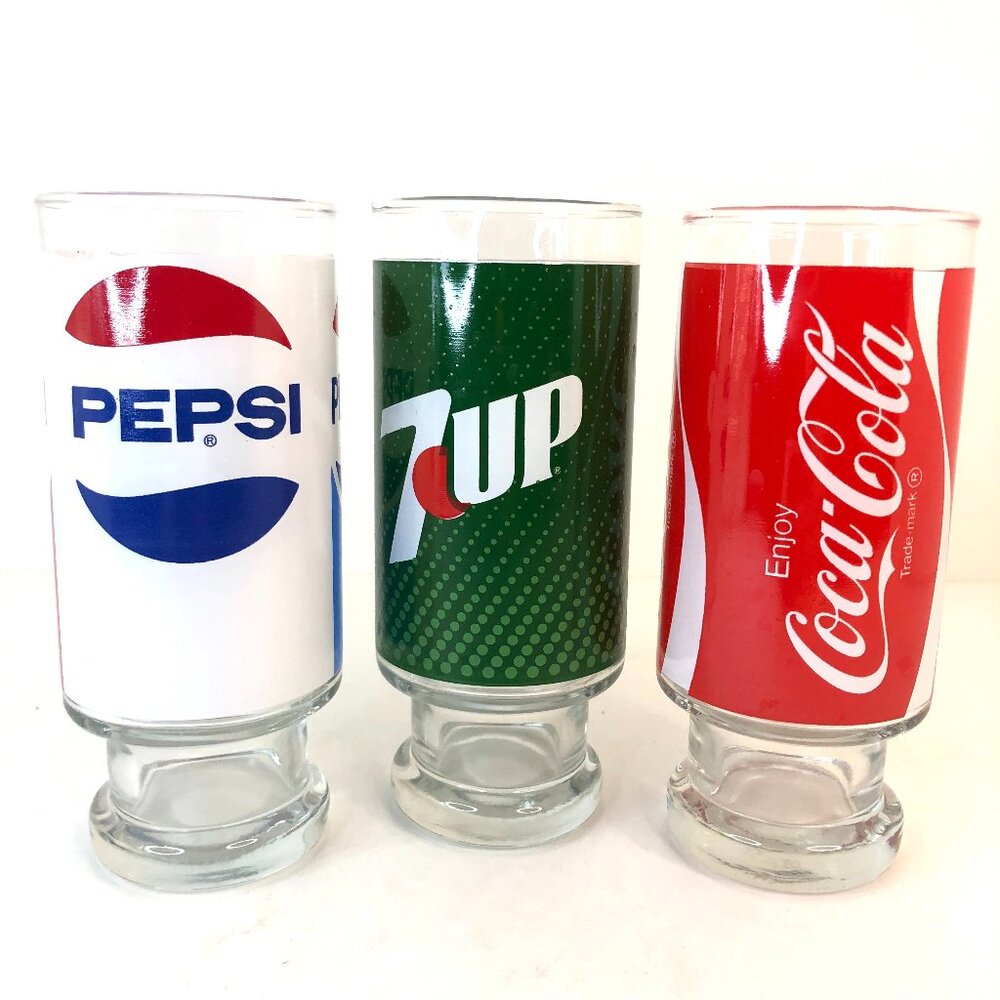 Vintage 1970s Coca-Cola, Pepsi, and 7UP 12oz The Uncola Series Glasses Set of 3!